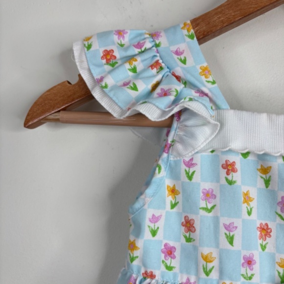 VTG 90s Carters Floral Dress 24M Flutter Cap Sleeve Cottage Babydoll Pinafore - Picture 3 of 10